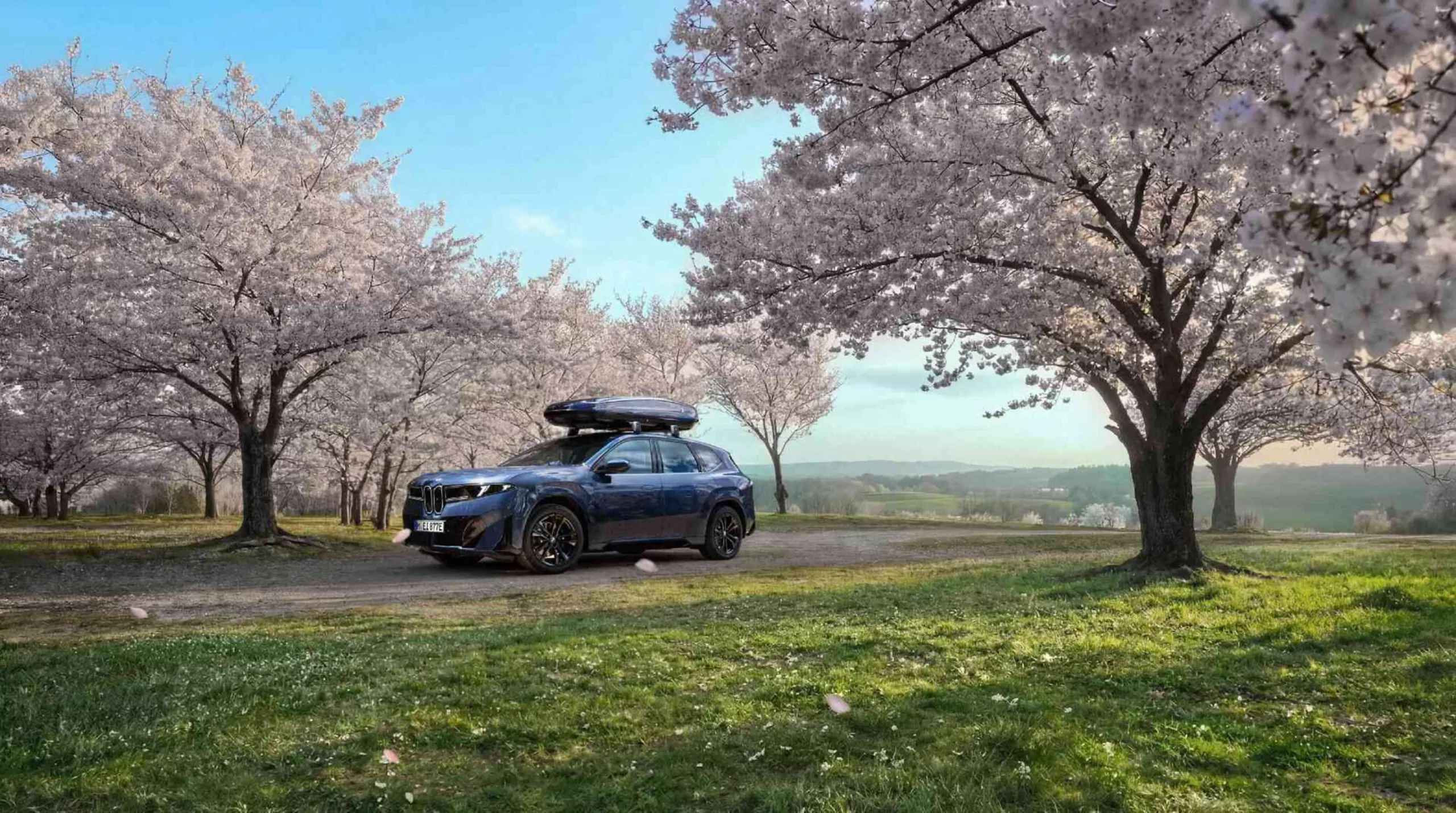 BMW iX3 (NA5) com caixa de tejadilho estacionado na natureza